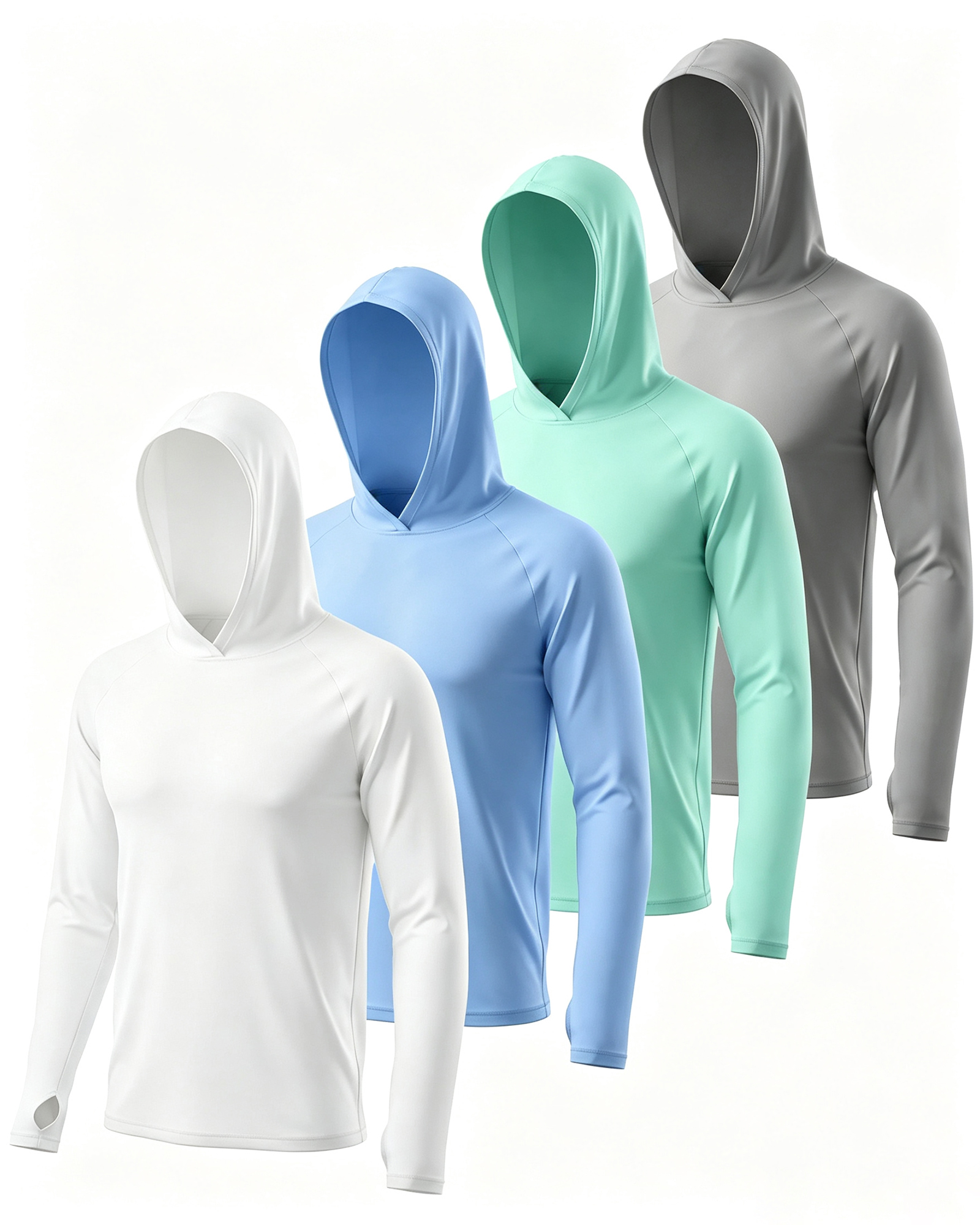4 Pack Men's Long Sleeve UPF 50+ Sun Shirts Athletic Fishing Hoodie