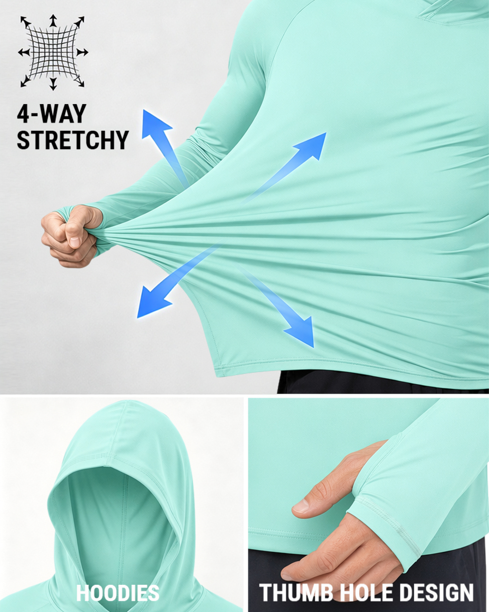 4 Pack Men's Long Sleeve UPF 50+ Sun Shirts Athletic Fishing Hoodie - Image 5