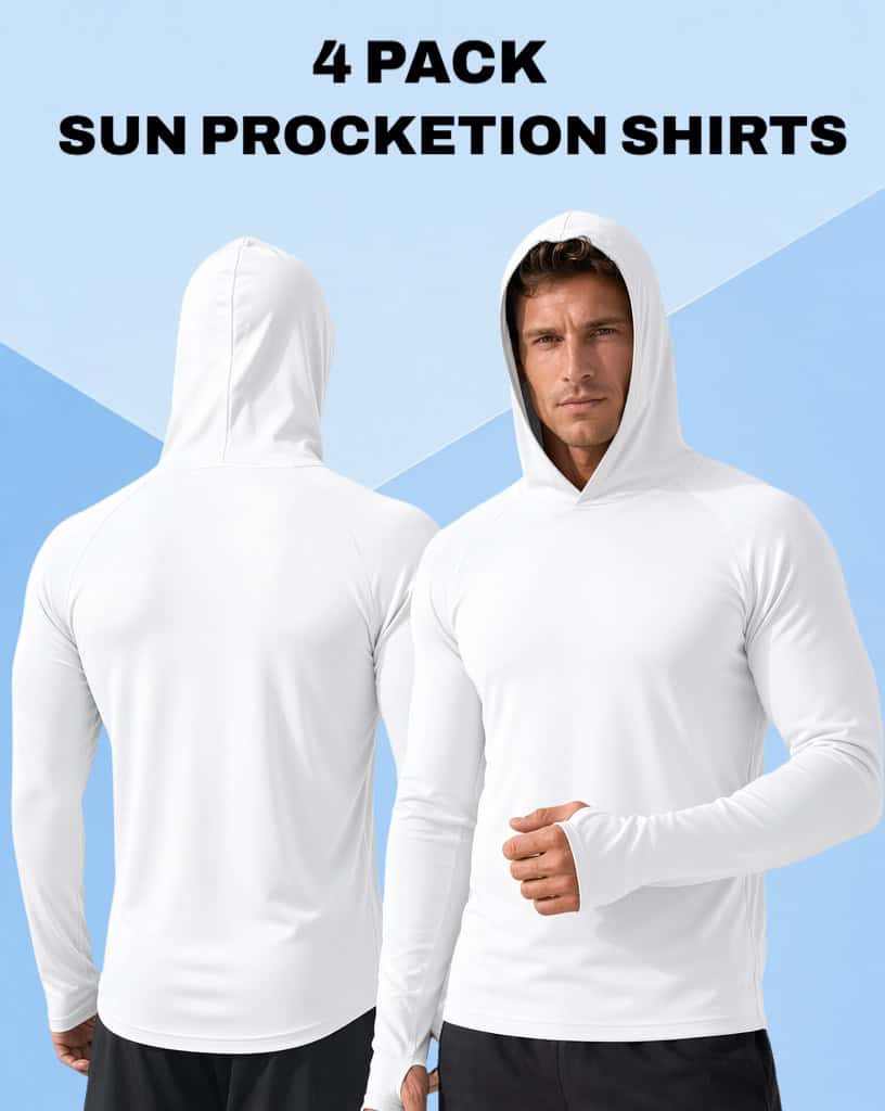 4 Pack Men's Long Sleeve UPF 50+ Sun Shirts Athletic Fishing Hoodie - Image 6