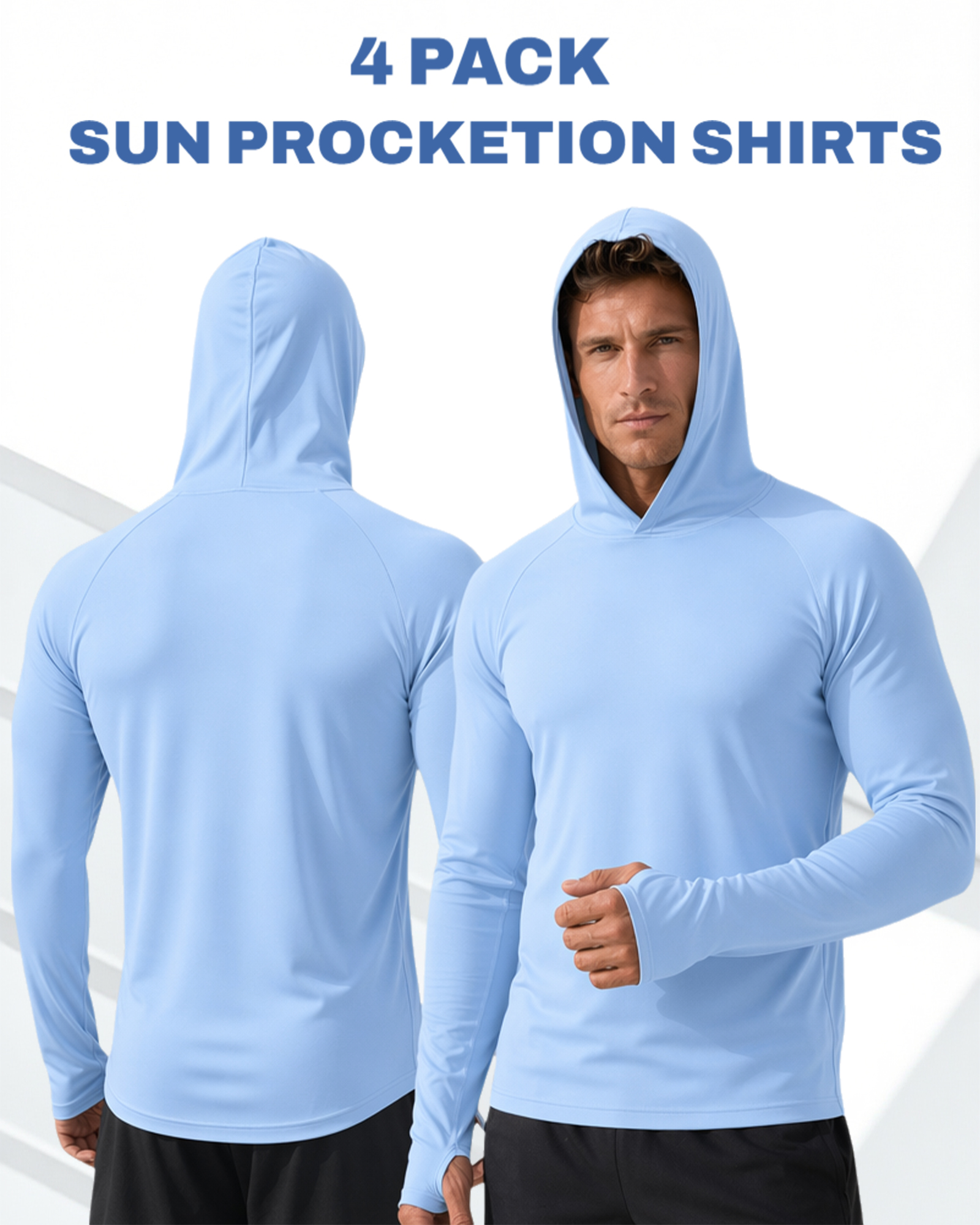 4 Pack Men's Long Sleeve UPF 50+ Sun Shirts Athletic Fishing Hoodie - Image 4